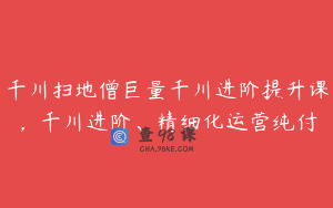 千川扫地僧巨量千川进阶提升课，千川进阶、精细化运营纯付
