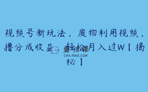 视频号新玩法，废物利用视频，撸分成收益，轻松月入过W【揭秘】