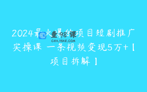 2024最火爆的项目短剧推广实操课 一条视频变现5万+【项目拆解】
