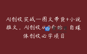 AI创收实战—图文带货+小说推文，AI创收从0开始，自媒体创收必学项目
