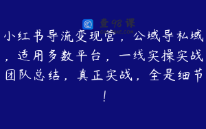 小红书导流变现营，公域导私域，适用多数平台，一线实操实战团队总结，真正实战，全是细节！