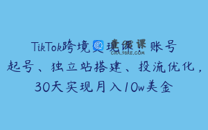 TikTok跨境变现课：账号起号、独立站搭建、投流优化，30天实现月入10w美金