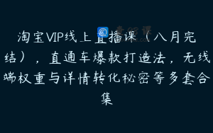 淘宝VIP线上直播课（八月完结），直通车爆款打造法，无线端权重与详情转化秘密等多套合集