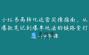 小红书高转化运营实操指南，从爆款笔记到爆单玩法的链路全打通-19节课