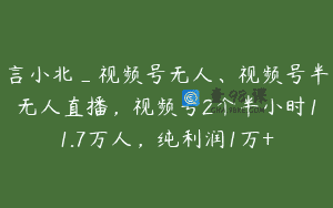 言小北_视频号无人、视频号半无人直播，视频号2个半小时11.7万人，纯利润1万+