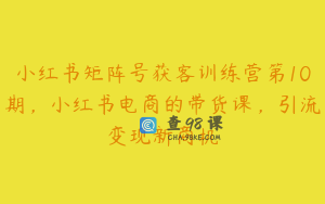 小红书矩阵号获客训练营第10期,小红书电商的带货课,引流变现新商机