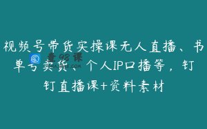 视频号带货实操课无人直播、书单号卖货、个人IP口播等，钉钉直播课+资料素材