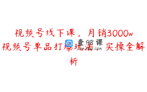 视频号线下课，月销3000w视频号单品打爆玩法，实操全解析