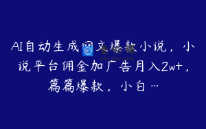 AI自动生成网文爆款小说，小说平台佣金加广告月入2w+，篇篇爆款，小白…