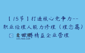 【15节】打造核心竞争力–职业经理人能力修理（理念篇）_欧博精益企业管理