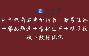 抖音电商运营全指南：账号准备→爆品筛选→素材生产→精准投放→数据优化