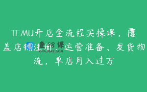 TEMU开店全流程实操课,覆盖店铺注册、运营准备、发货物流,单店月入过万