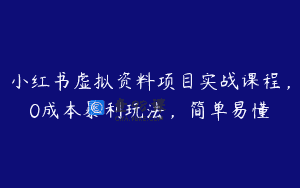 小红书虚拟资料项目实战课程，0成本暴利玩法，简单易懂