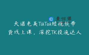 天诺老吴TikTok短视频带货线上课，深挖TK投流达人