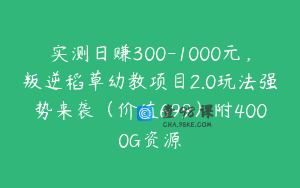 实测日赚300-1000元，叛逆稻草幼教项目2.0玩法强势来袭（价值699）附4000G资源