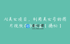AI美女项目，利用美女号的图片视频获取收益【揭秘】