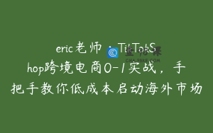 eric老师·TikTokShop跨境电商0-1实战，手把手教你低成本启动海外市场