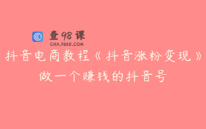 抖音电商教程《抖音涨粉变现》做一个赚钱的抖音号