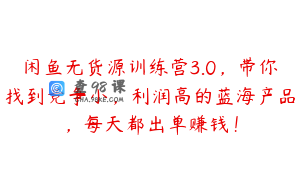 闲鱼无货源训练营3.0，带你找到竞争小，利润高的蓝海产品，每天都出单赚钱！