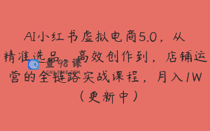 AI小红书虚拟电商5.0，从精准选品、高效创作到，店铺运营的全链路实战课程，月入1W（更新中）