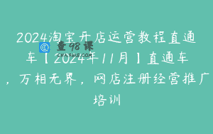 2024淘宝开店运营教程直通车【2024年11月】直通车，万相无界，网店注册经营推广培训