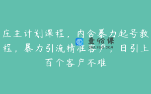 庄主计划课程,内含暴力起号教程,暴力引流精准客户,日引上百个客户不难