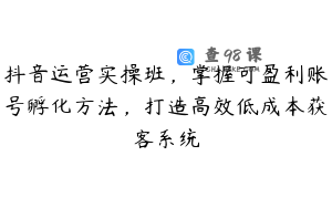 抖音运营实操班，掌握可盈利账号孵化方法，打造高效低成本获客系统