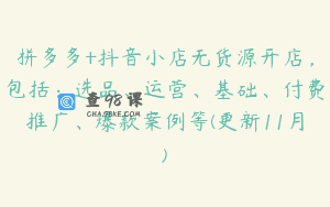 拼多多+抖音小店无货源开店，包括：选品、运营、基础、付费推广、爆款案例等(更新11月)