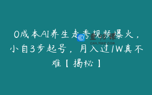 0成本AI养生走秀视频爆火,小自3步起号,月入过1W真不难【揭秘】