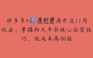 拼多多+抖店无货源开店11月玩法：掌握两大平台核心运营技巧，低成本高回报