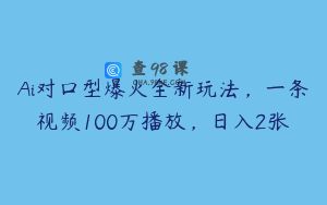 Ai对口型爆火全新玩法，一条视频100万播放，日入2张