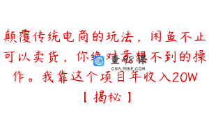 颠覆传统电商的玩法，闲鱼不止可以卖货，你绝对意想不到的操作。我靠这个项目年收入20W【揭秘】
