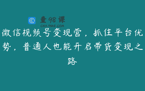 微信视频号变现营，抓住平台优势，普通人也能开启带货变现之路