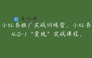 小红书推广实战训练营，小红书从0-1“变现”实战课程，