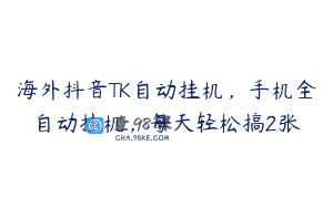 海外抖音TK自动挂机，手机全自动挂机，每天轻松搞2张