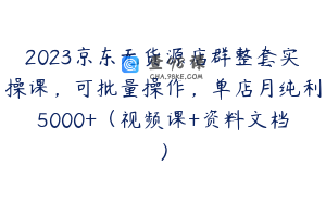 2023京东无货源店群整套实操课，可批量操作，单店月纯利5000+（视频课+资料文档）