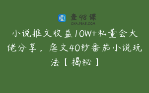 小说推文收益10W+私董会大佬分享，虐文40秒番茄小说玩法【揭秘】