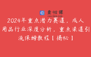 2024年重点潜力赛道,成人用品行业深度分析,重点渠道引流保姆教程【揭秘】