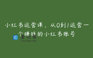 小红书运营课，从0到1运营一个赚钱的小红书账号