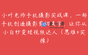 小叶老师手机摄影实战课，一部手机创造摄影剪切美学，让你从小白秒变短视频达人（思维+实操）