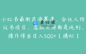 小红书最新蓝海赛道，合伙人协议书项目，虚拟资源都是纯利，操作得当日入500+【揭秘】