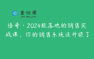 悟哥·2024能落地的销售实战课，你的销售系统该升级了
