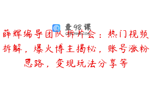 薛辉编导团队拆片会：热门视频拆解，爆火博主揭秘，账号涨粉思路，变现玩法分享等