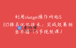 利用chatgpt操作网站SEO排名优化技术：实战效果相当不错（5节视频课）