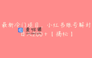 最新冷门项目，小红书账号解封日入200＋【揭秘】