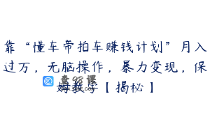 靠“懂车帝拍车赚钱计划”月入过万,无脑操作,暴力变现,保姆教学【揭秘】