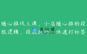 随心推线上课,小店随心推的投放逻辑,投放技巧,快速打标签