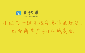 小红书一键生成字幕作品玩法，结合商单广告+私域变现
