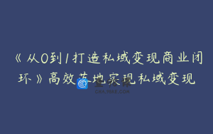 《从0到1打造私域变现商业闭环》高效落地实现私域变现