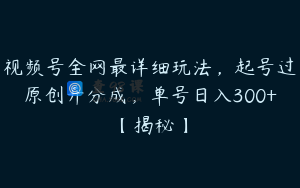 视频号全网最详细玩法，起号过原创开分成，单号日入300+【揭秘】